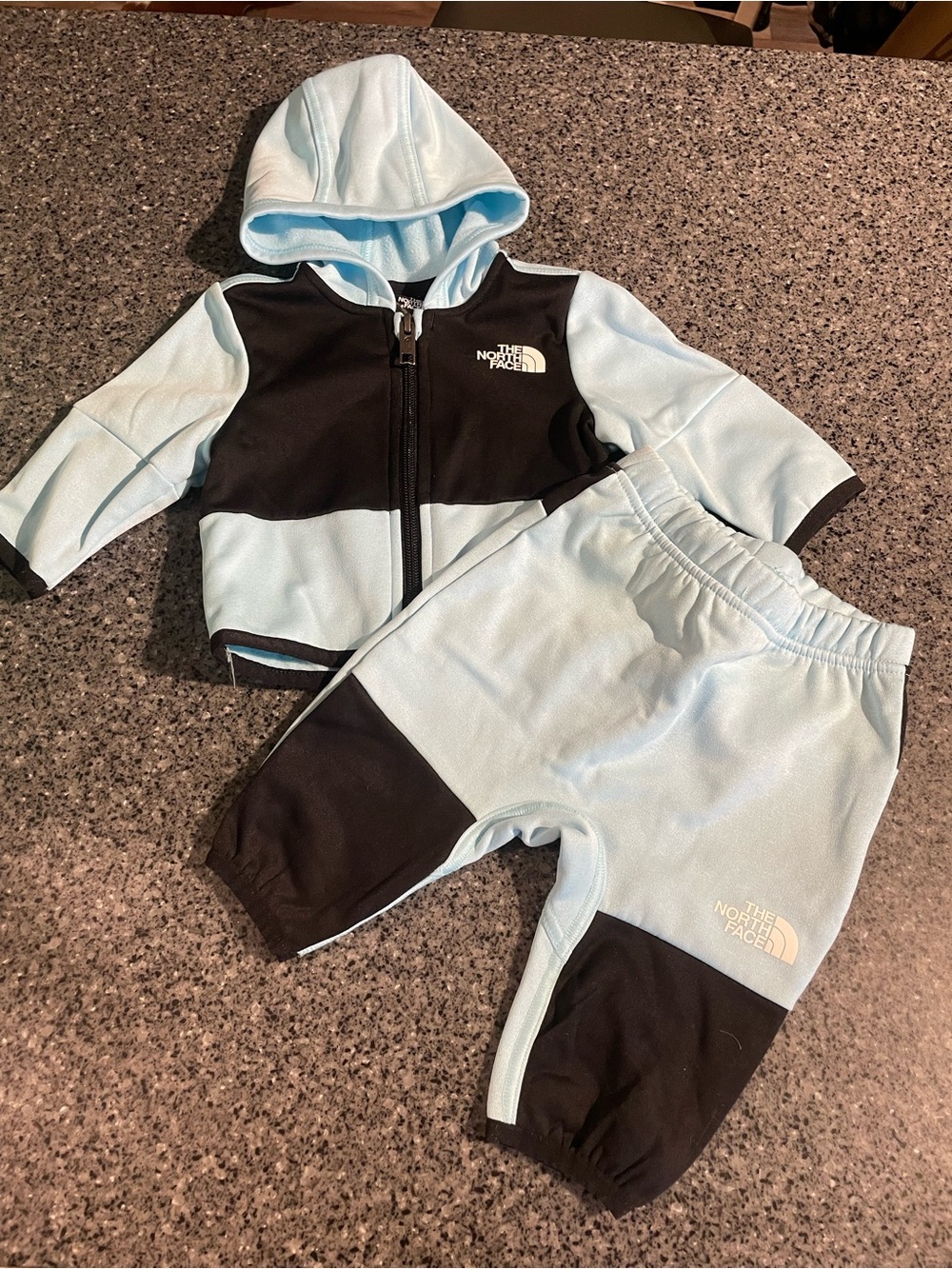 The North Face Light Blue and Black Kids Hooded Sweatpants Set